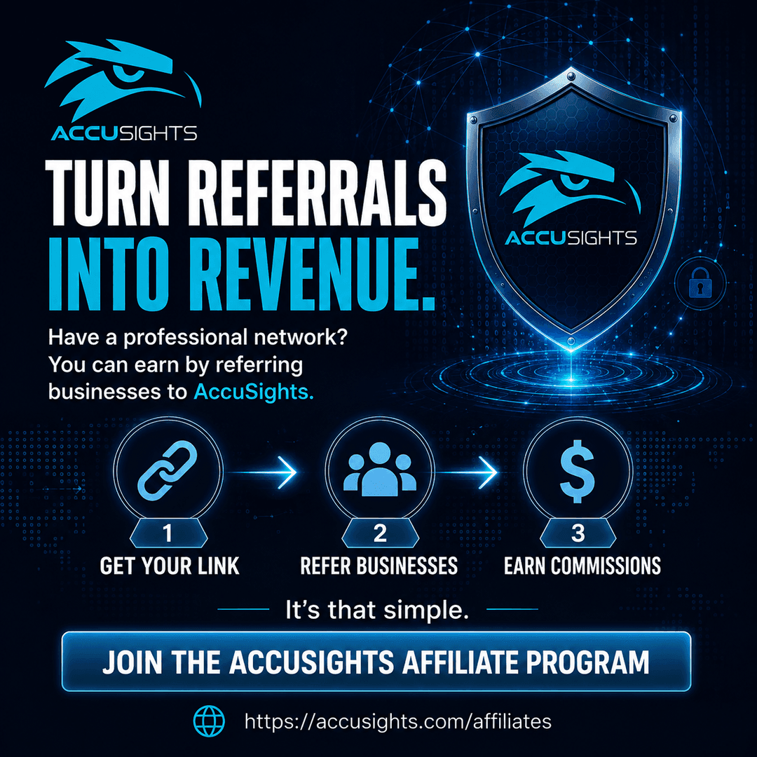 Turn referrals into revenue. Get your link, refer businesses, earn commissions with AccuSights.