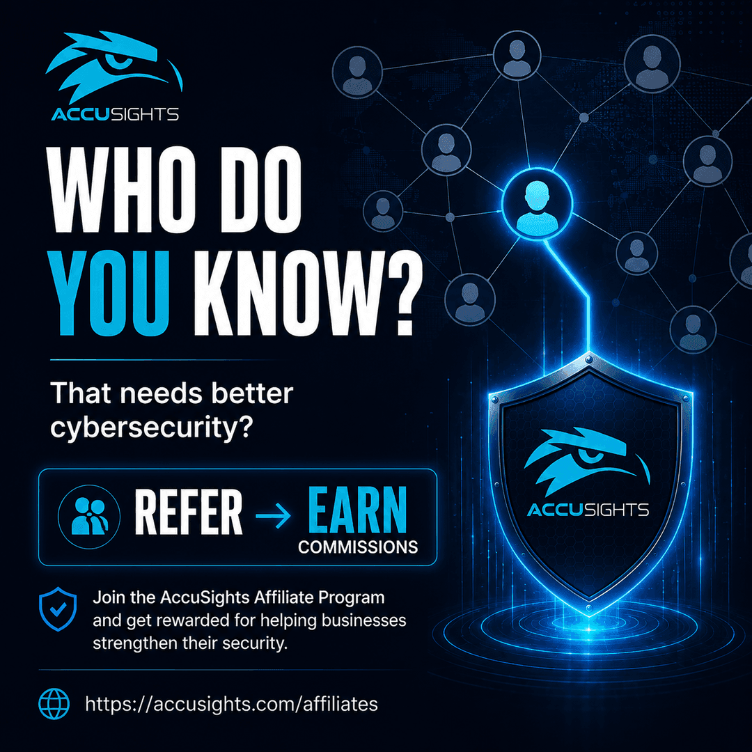 Who do you know that needs better cybersecurity? Refer and earn commissions with the AccuSights Affiliate Program.
